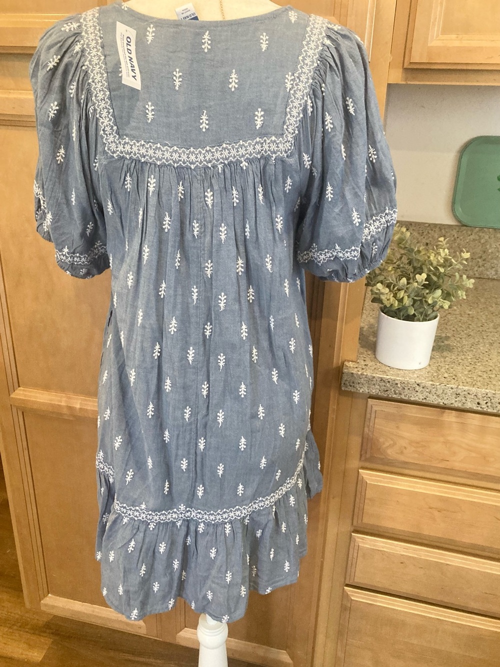 Old Navy Light Blue Embroidered Cottage Core Dress - Picture 6 of 7